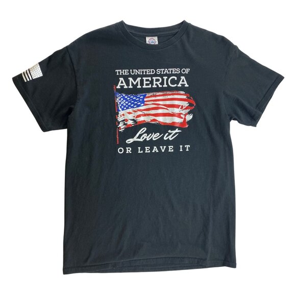 United States Of America "Love It Or Leave It" Black T-Shirt Medium USA Patriot - Picture 5 of 5